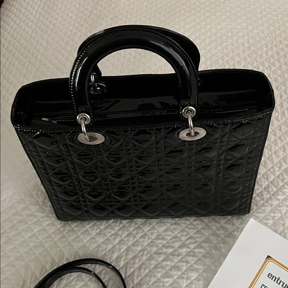 With COA: Excellent Christian Dior Lady Dior Black Large Tote - Picture 2 of 8